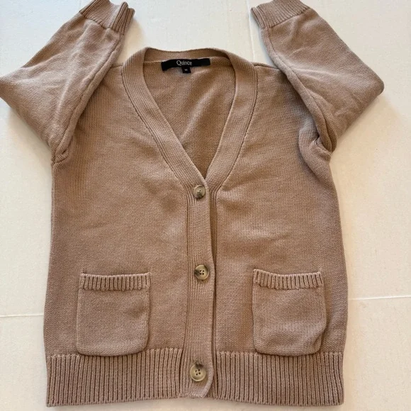 Quince Kid’s Cardigan Sweater V Neck Button Front Tan Size 3T Organic Cotton - Picture 3 of 9